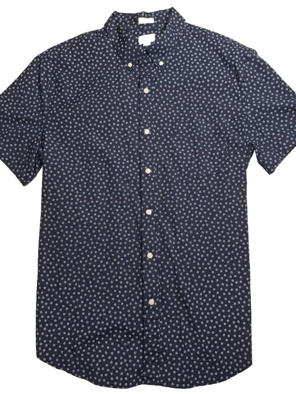 J.Crew Men’s Navy Blue Floral Cotton Poplin Short Sleeve Shirt- LARGE